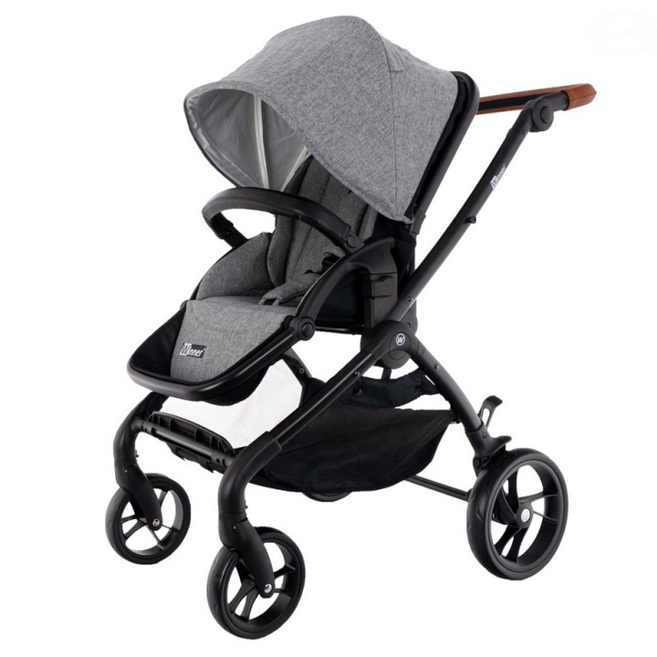 Carucior Winner, Eurobaby, Aluminiu, 0 luni+, Maro/Gri