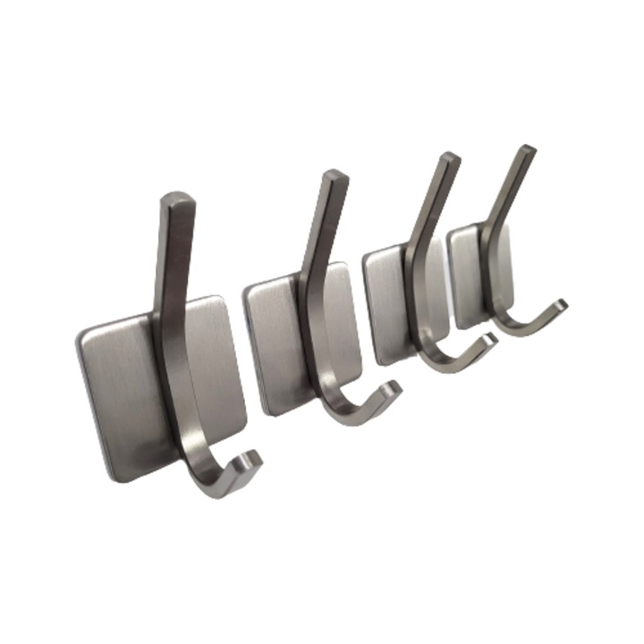 Set 4 carlige autoadezive, otel inoxidabil, agatatori prosop baie sau unelte bucatarie 7.5 x 4.5 cm
