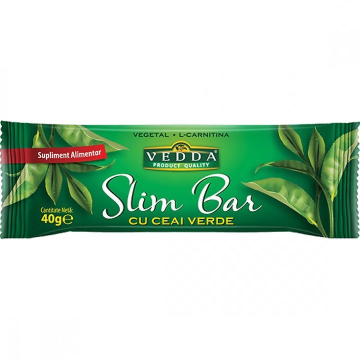 Baton de slabit green Slim Bar cu Ceai Verde si L-carnitina, 40gr, Vedda