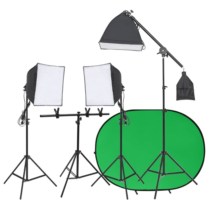 Kit studio foto cu set de lumini si ecran de fundal vidaXL, 91 x 60 x 70-200 cm, 7.45 kg