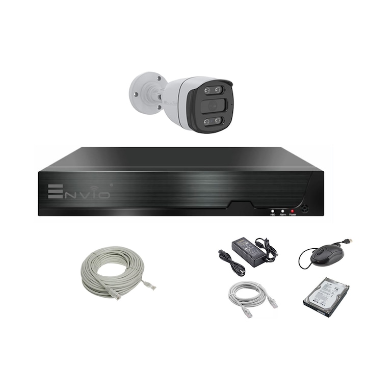 Kit/sistem supraveghere video complet ENVIO IP POE Full Color PESS-KIT2CH1BFP60H400W1DFM70H400WM