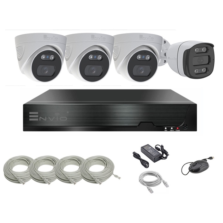Komplett ENVIO IP POE videó megfigyelő készlet/rendszer 4 színes 4MP kamerával PESS-KIT4CH1BFP60H400W3DFM70H400WM