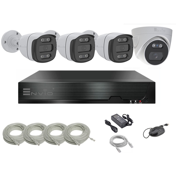 Пълен комплект/система за видеонаблюдение ENVIO PESS-KIT4CH3BFP60H400W1DFM70H400WM IP POE, 4 4MP камери Full Color