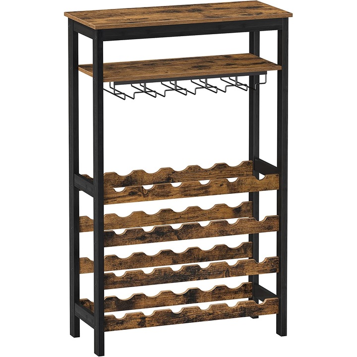 Raft pentru vin pentru 24 de sticle SONGMICS, pentru bucatarie, maro rustic si negru KWR028B01