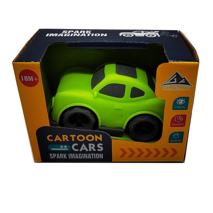 Masinuta din plastic Moale, Cartoon Cars 9cm, Verde, VisionXXI