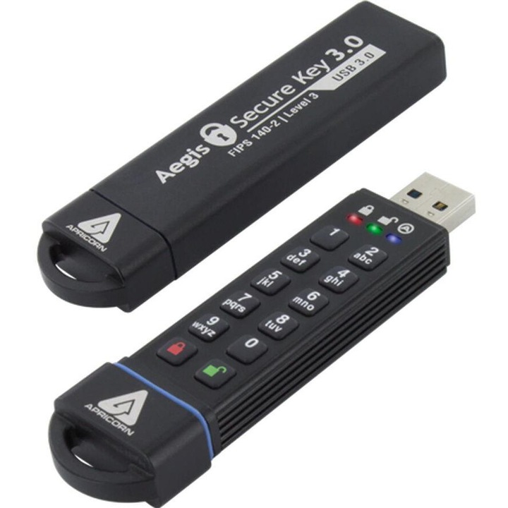 Stick USB Apricorn Aegis Secure Key 3.0, 120GB, USB 3.0 Negru