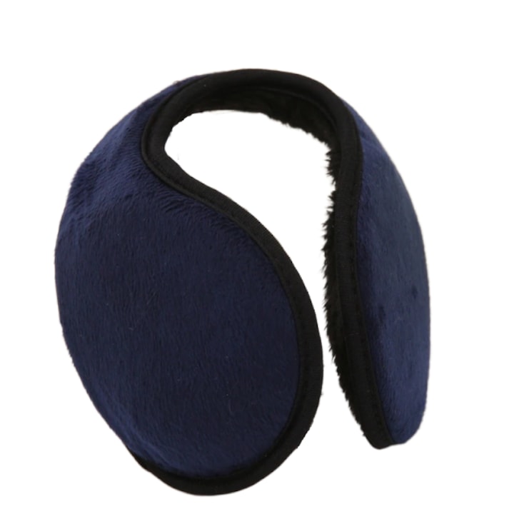 Összehajtható fülvédő fejhallgató, belül műszőrmével, sötétkék színű, 56-os méret