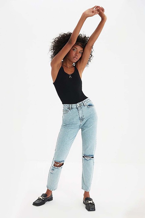 Blugi drepti cu talie inalta, Trendyol, albastru1