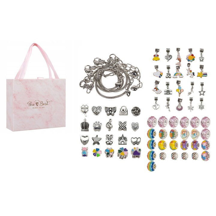 Set pentru creat 3 bratari, Zola®, 65 charmuri, cutie depozitare