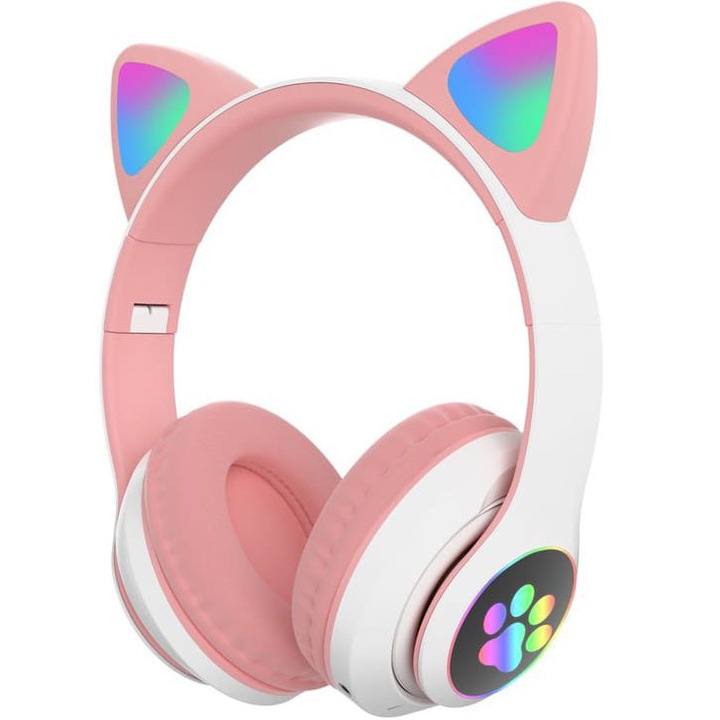 Детски аудио слушалки, Protect, RGB, Bluetooth, Розови