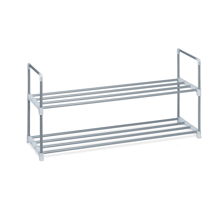 Pantofar cu 2 rafturi, capacitate 8 perechi pantofi, Relaxdays, otel/plastic, argintiu/alb