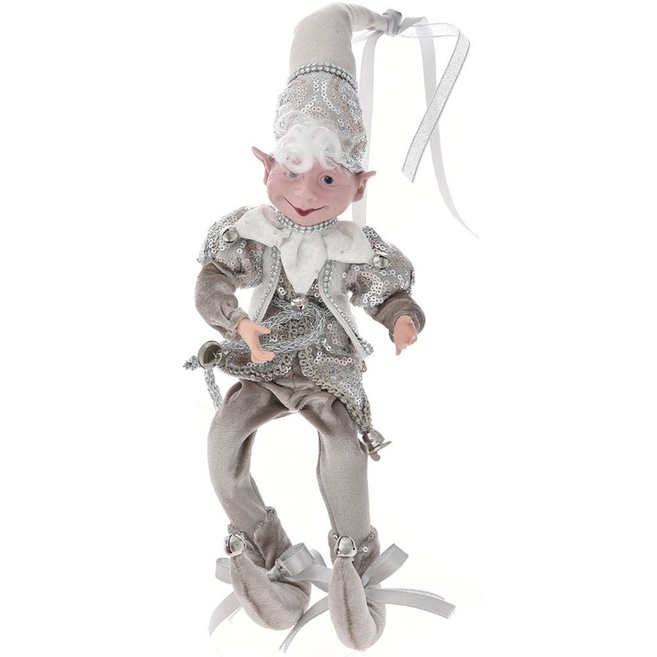 Elf decorativ, decor brad, 40 cm inaltime, gri-bej