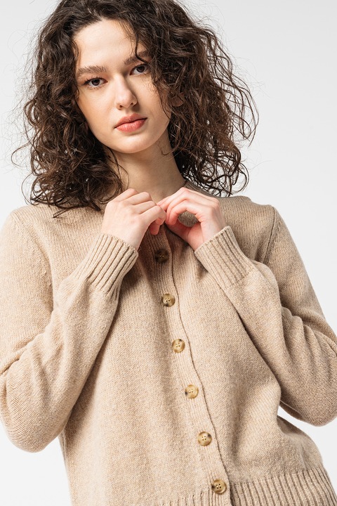United Colors of Benetton, Cardigan de lana virgina cu nasturi, Maro taupe deschis, XS