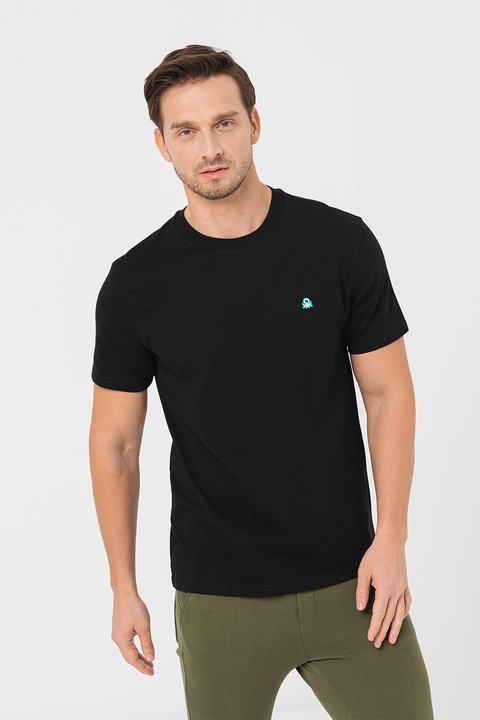 United Colors of Benetton, Tricou regular fit cu decolteu la baza gatului, Negru