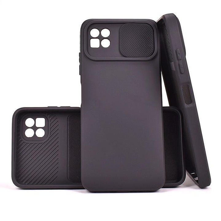 Силиконов кейс Camshield Soft, За Samsung Galaxy A22 5G, Защита с капаче на камерите, Черен