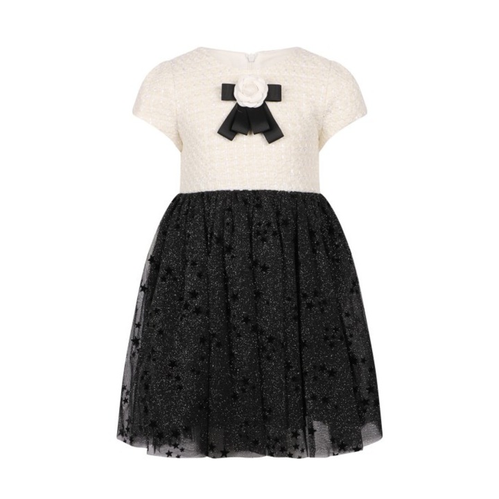 Rochie ivoire si tul negru stralucitor 504, Multicolor