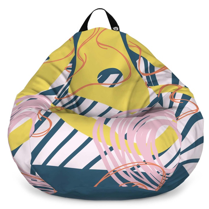 Fotoliu Updeco Puf Bean Bag tip para L, impermeabil, indoor/outdoor, sac interior, cu maner, 80 x 80 x 55 cm, Abstract Spiral