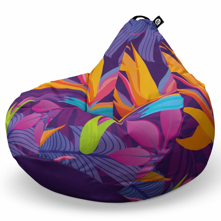Fotoliu Updeco Puf Bean Bag tip para XL, impermeabil, indoor/outdoor, sac interior, cu maner, 100 x 85 x 65 cm, Jungle Night
