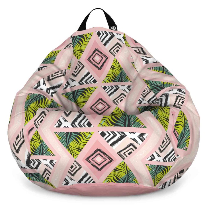 Fotoliu Updeco Puf Bean Bag tip para XL, impermeabil, indoor/outdoor, sac interior, cu maner, 90 x 90 x 60 cm, Caribbean Grapefruit