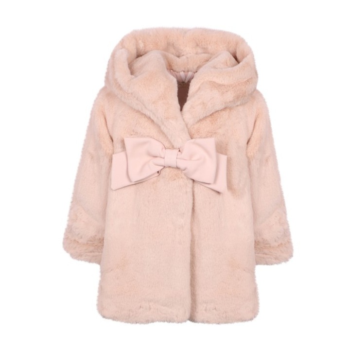 Haina de blana artificiala roz cu gluga 665, Roz