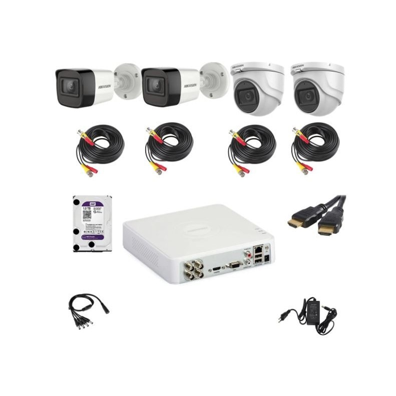 Kit supraveghere video Hikvision 5MP format din 2 camere tip dome, 2