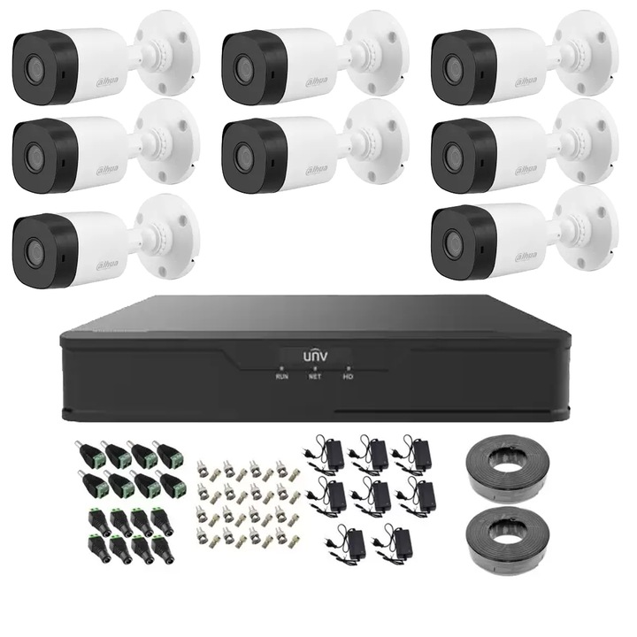 Пълна професионална система 8 камери за външно наблюдение Dahua full hd IR 20m, DVR 8 канала, аксесоари
