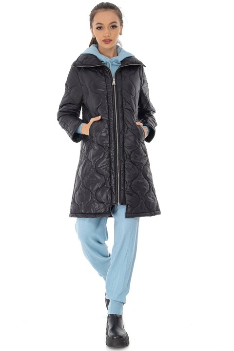 Jacheta matlasata Roh JR580-B neagra cu fermoar contrastant, Onesize