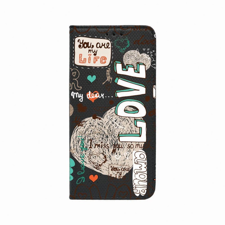 Калъф тип тефтер Unique за Xiaomi Redmi 9A / Redmi 9AT / Redmi 9i, Love, Magnetic Flip Case, Black, FLb 25