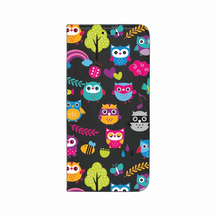 Калъф тип тефтер Unique за Oppo A54 5G, Owl, Magnetic Flip Case, Black, FLb 43