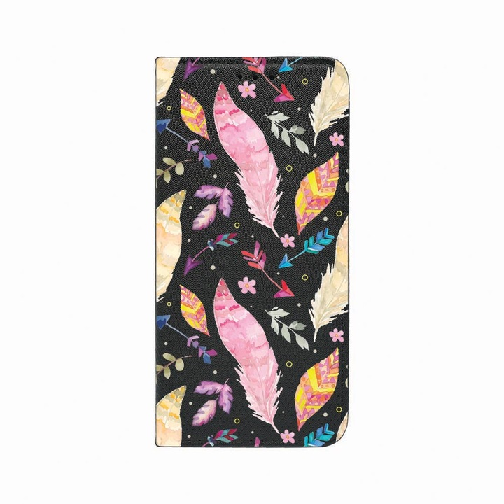 Калъф тип тефтер Unique за Huawei Mate 20 Lite, Happy Feathers, Magnetic Flip Case, Black, FLb 68