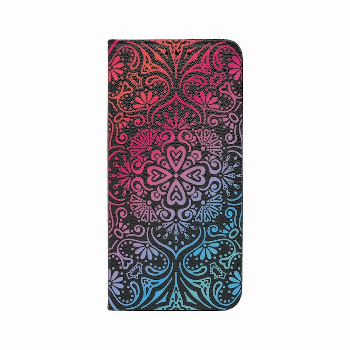 Oldalra nyíló mágneses könyv tok, Samsung Galaxy A12 / Galaxy M12, Mandala Color, szilikon belső, kártyatartó, állvány funkció, FLb 72