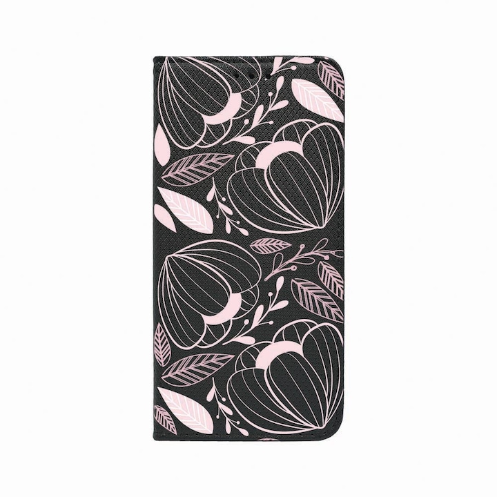 Калъф тип тефтер Unique за Xiaomi Redmi Note 9S, Flowers, Magnetic Flip Case, Black, FLb 113