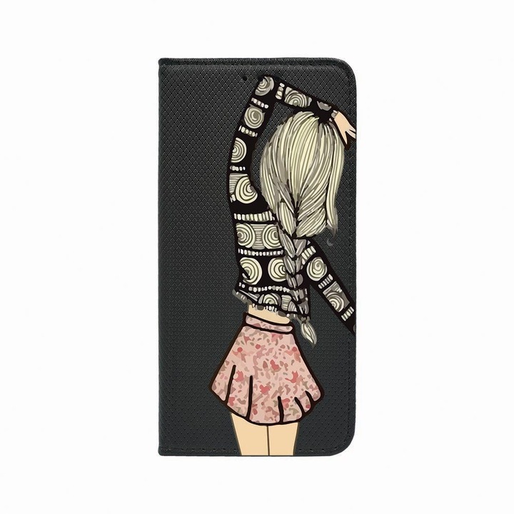Калъф тип тефтер Unique за Huawei Mate 20 Lite, Girl Friend, Magnetic Flip Case, Black, FLb 188