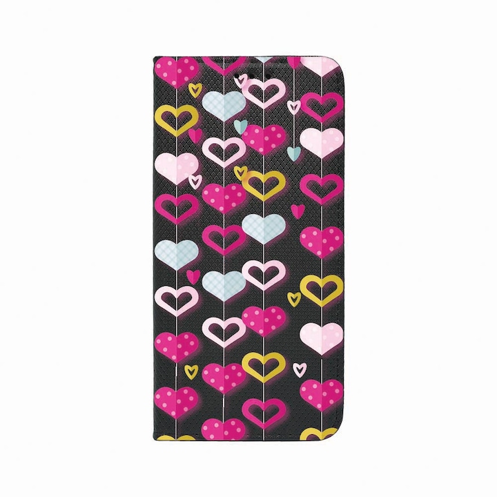Калъф тип тефтер Unique за Apple iPhone XS / iPhone X, Lovely Hearts, Magnetic Flip Case, Black, FLb 185