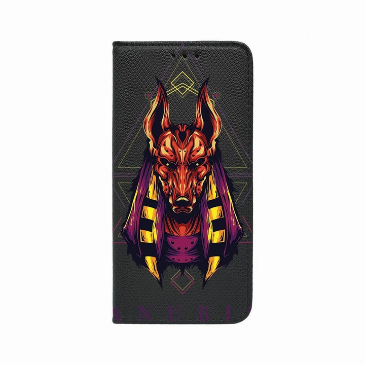 Калъф тип тефтер Unique за Huawei Mate 20 Lite, Mythology Anubis, Magnetic Flip Case, Black, FLb 286
