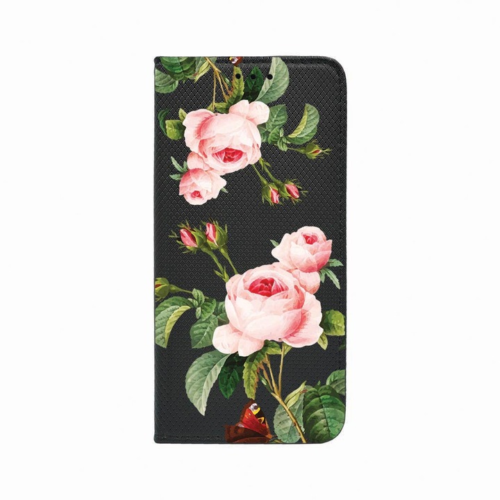 Калъф тип тефтер Unique за Huawei Mate 20 Lite, Rose, Magnetic Flip Case, Black, FLb 172