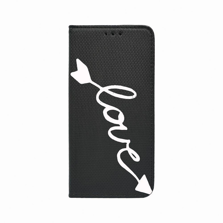 Калъф тип тефтер Unique за Oppo Reno 5 Lite / A94 4G / F19 Pro, Love, Magnetic Flip Case, Black, FLb 225