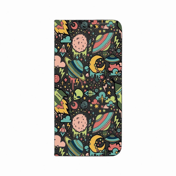 Husa Tip Carte, Magnet Book Case, Compatibila Cu Samsung Redmi Note 9 Pro / Redmi Note 9 Pro Max, Universe, Planets UFO, Inchidere Magnetica, Buzunar Card, FLb 472