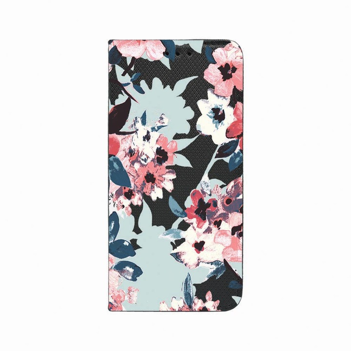 Калъф тип тефтер Unique за Motorola Moto G62 5G, Flowers Pattern, Magnetic Flip Case, Black, FLb 508
