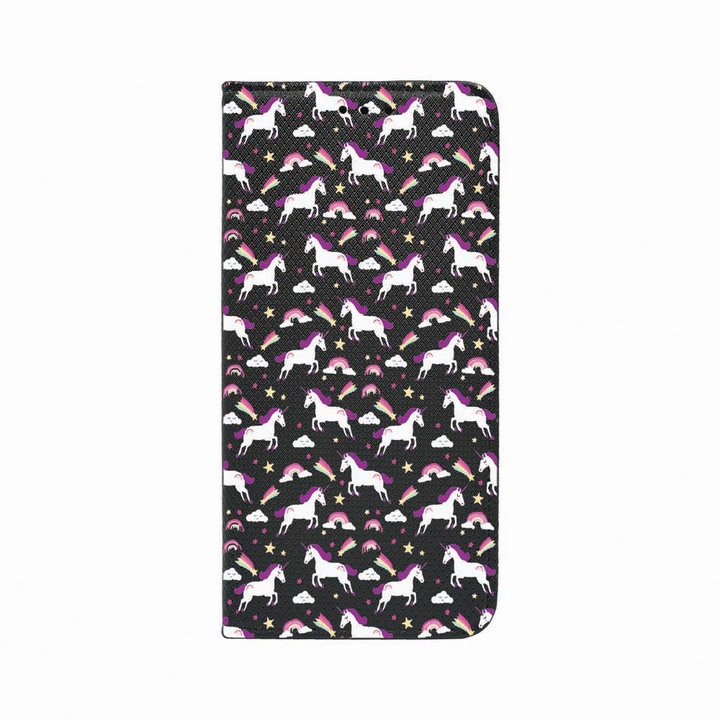 Калъф тип тефтер Unique за Huawei Mate 20 Lite, Unicorn Rainbow, Magnetic Flip Case, Black, FLb 520