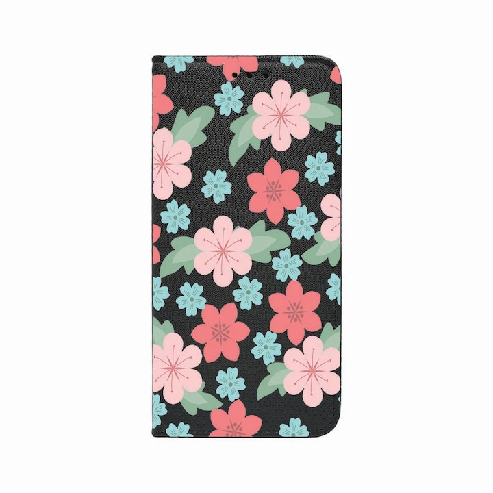 Калъф тип тефтер Unique за Xiaomi Redmi Note 9S, Pastel Colors Collection Flowers, Magnetic Flip Case, Black, FLb 515