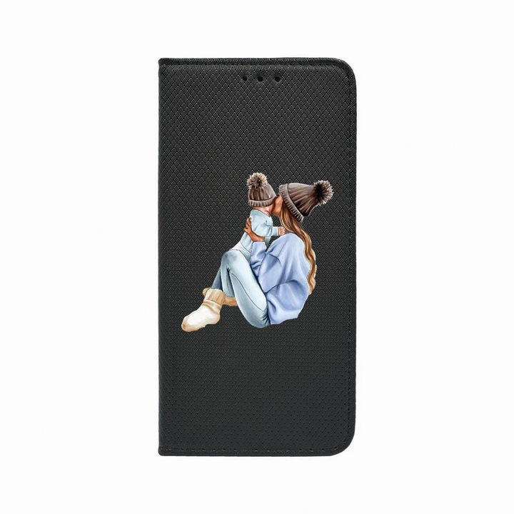 Калъф тип тефтер Unique за Oppo Reno 5 Lite / A94 4G / F19 Pro, Girl Mom With a Boy, Magnetic Flip Case, Black, FLb 562