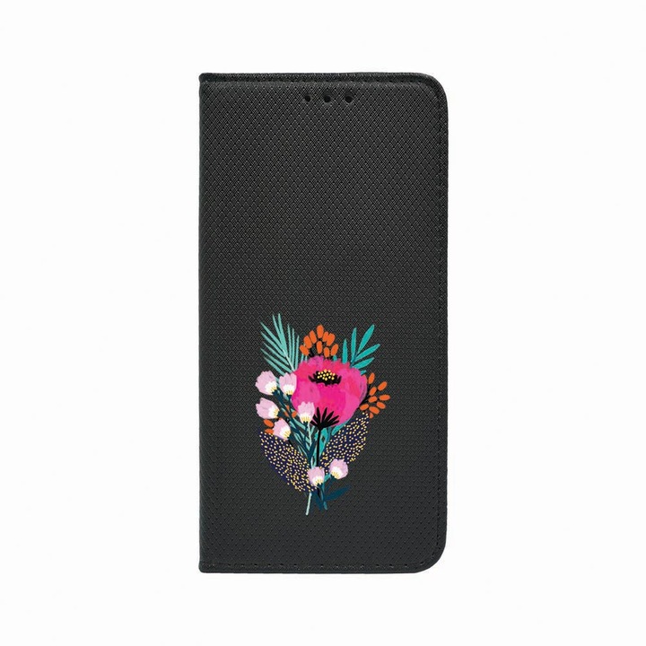 Калъф тип тефтер Unique за Oppo Reno 5 Lite / A94 4G / F19 Pro, Flowers, Magnetic Flip Case, Black, FLb 641