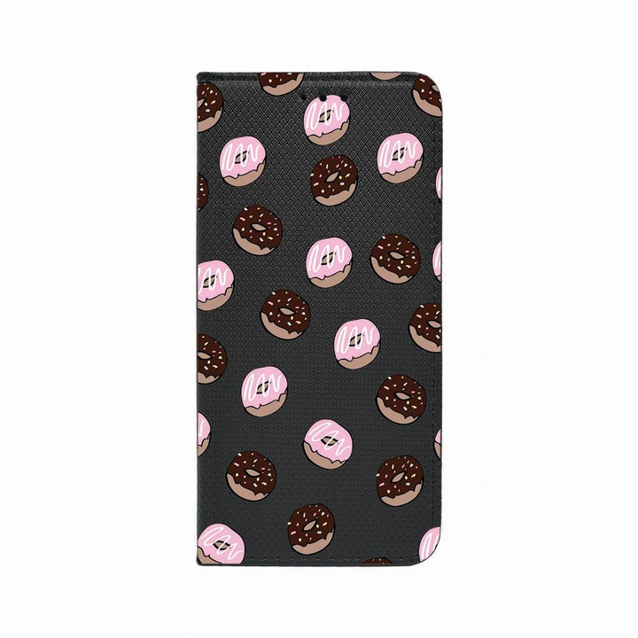 Калъф тип тефтер Unique за Motorola Moto G62 5G, Donuts, Magnetic Flip Case, Black, FLb 667