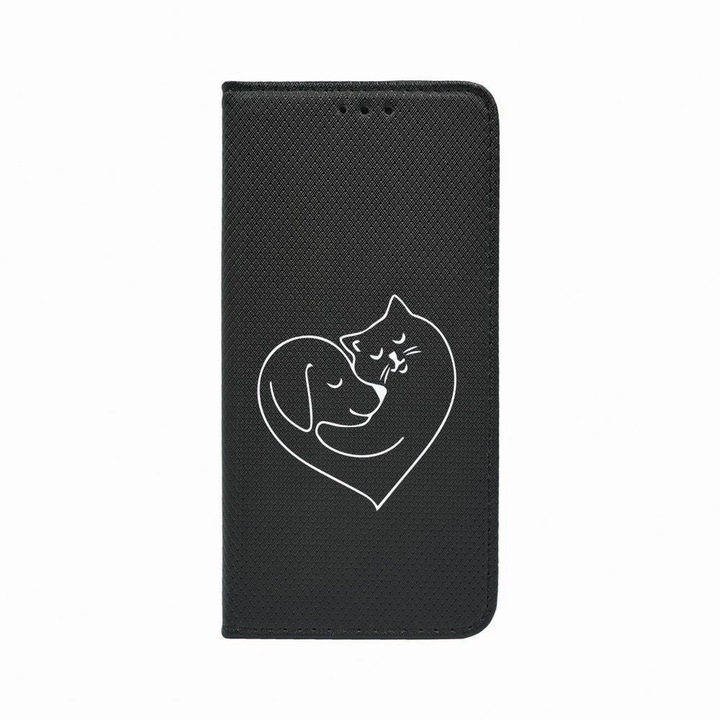 Oldalra nyíló mágneses könyv tok, Samsung Galaxy S21 FE, Dog And Cat Love, szilikon belső, kártyatartó, állvány funkció, FLb 739