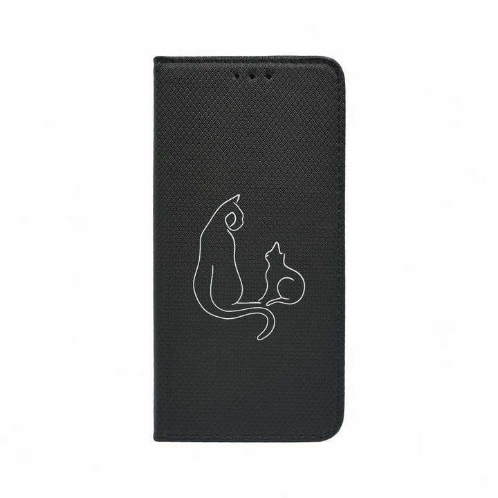 Oldalra nyíló mágneses könyv tok, Samsung Galaxy A12 / Galaxy M12, Abstract Cat, szilikon belső, kártyatartó, állvány funkció, FLb 738