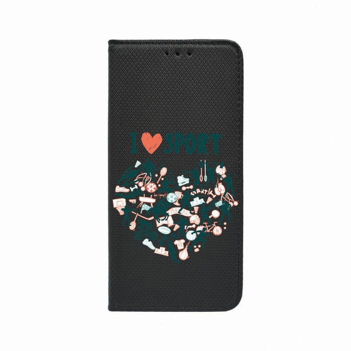 Калъф тип тефтер Unique за Xiaomi Redmi 9A / Redmi 9AT / Redmi 9i, I Love Sport, Magnetic Flip Case, Black, FLb 803