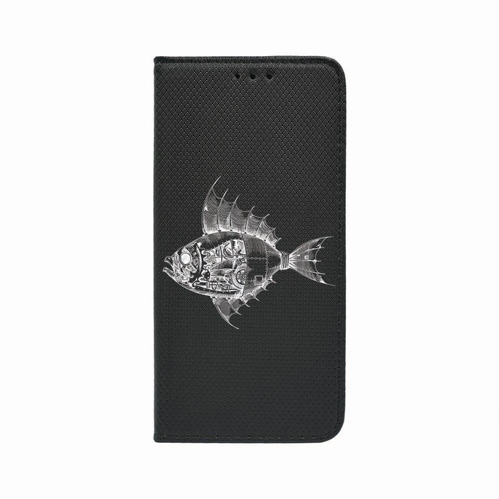 Калъф тип тефтер Unique за Huawei Mate 20 Lite, Fish, Magnetic Flip Case, Black, FLb 825