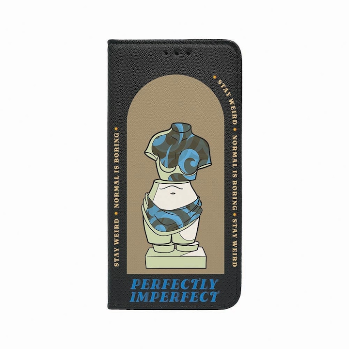 Калъф тип тефтер Unique за Apple iPhone SE 3, Perfectly Imperfect, Magnetic Flip Case, Black, FLb 909