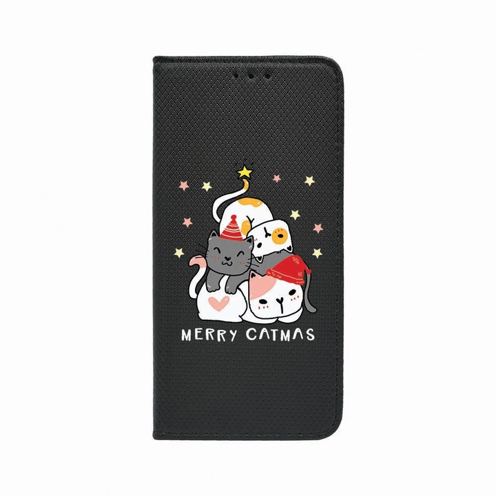 Калъф тип тефтер Unique за Samsung Galaxy A53 5G, Merry Catmas, Magnetic Flip Case, Black, FLb 878